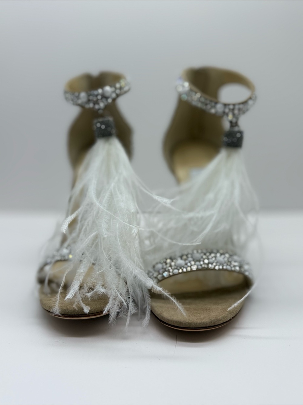 NWT Jimmy Choo Viola 110 Crystal & Ostrich Feather Heels Size 37.5 - Picture 9 of 9